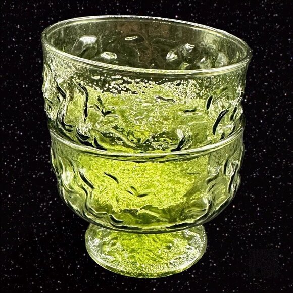 Anchor Hocking Lido Milano Avocado Green Dessert Fruit Cup Set 2 PCs 3.75”W 3”T - Picture 1 of 8